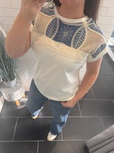 Load image into Gallery viewer, COVE Crochet Tee - White/Blue