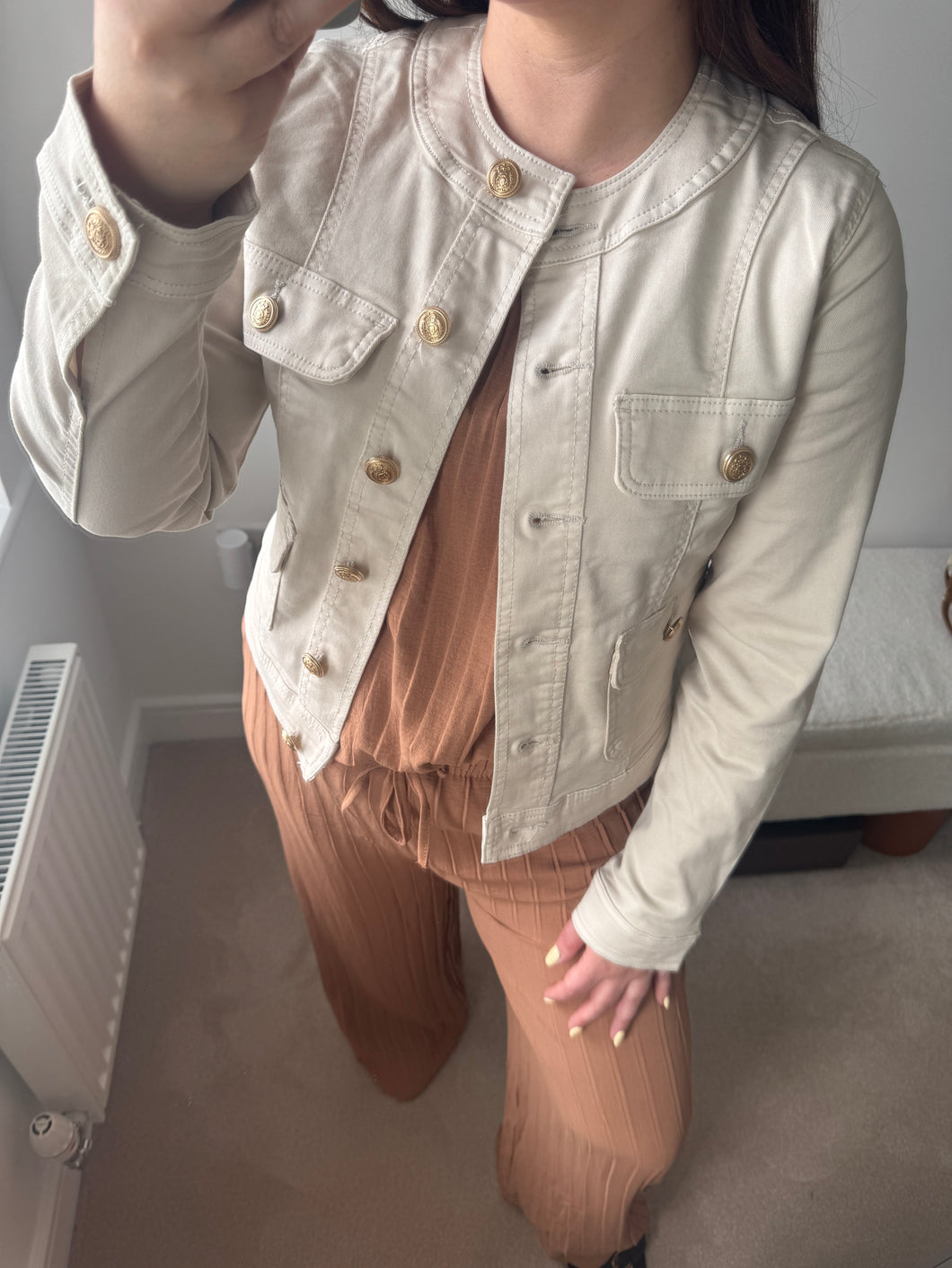 GILLIAN Gold Button Jacket - Stone