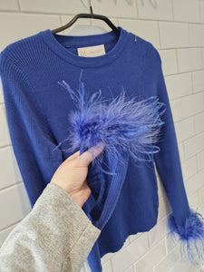 FELICITY Feather Cuff Knit - Cobalt Blue