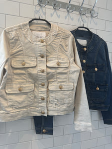 GILLIAN Gold Button Jacket - Denim Blue