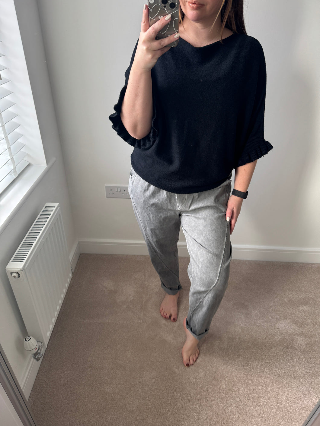 BETSY Frill Batwing Knit - Black
