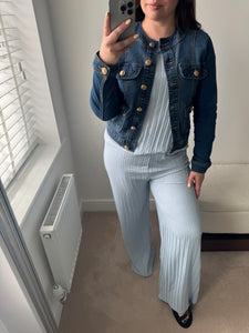GILLIAN Gold Button Jacket - Denim Blue