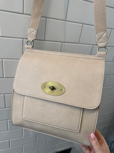 CORA Midsize Crossover Flap Bag - Beige
