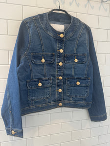 GILLIAN Gold Button Jacket - Denim Blue