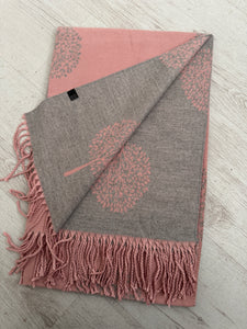 MAGGIE Tree Cashmere Scarf - Pale Pink/Grey