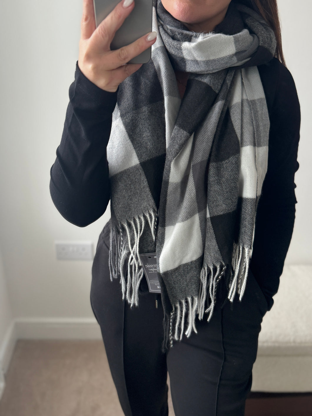 CHECKED Cashmere Scarf - Grey