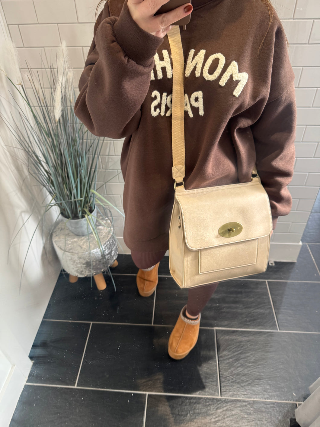 CORA Midsize Crossover Flap Bag - Beige