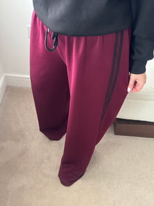 STACEY Stripe Wideleg Joggers - Burgandy