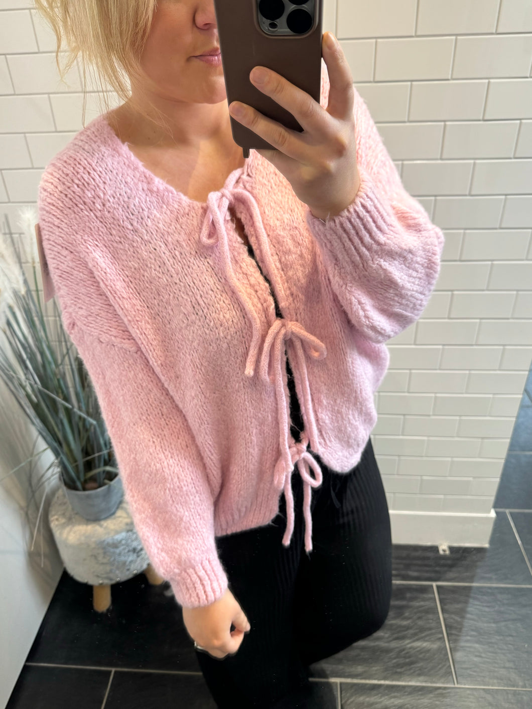 TRINNIE Tie Knitted Cardigan - Pink