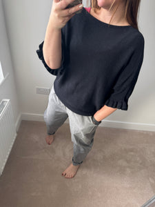 BETSY Frill Batwing Knit - Black