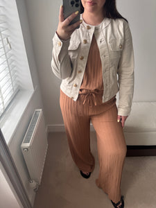 GILLIAN Gold Button Jacket - Stone