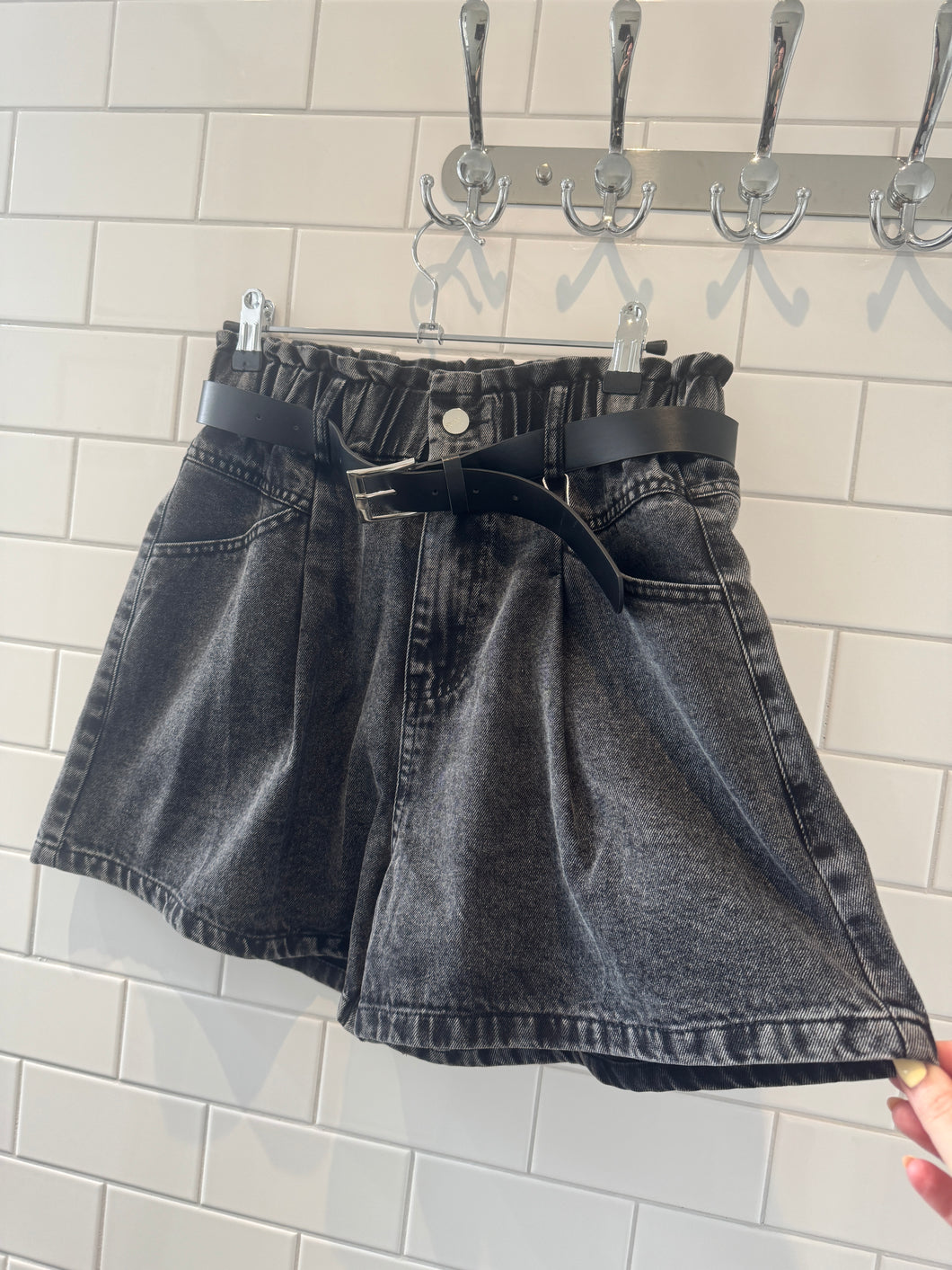ALISHA A Line Denim Shorts - Black