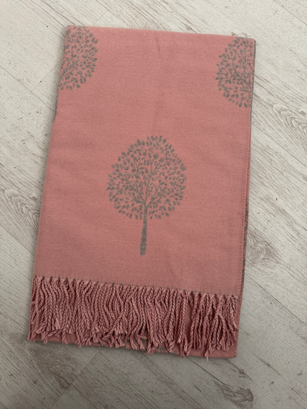 MAGGIE Tree Cashmere Scarf - Pale Pink/Grey