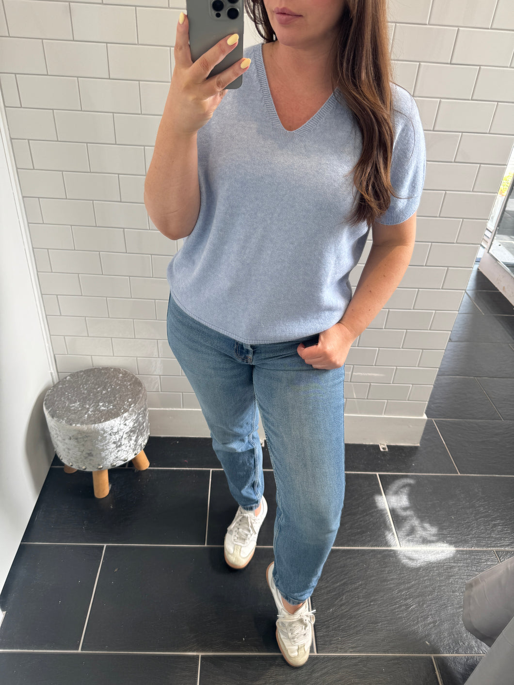 SHOLA Short Sleeve Jumper - Cornflour Blue