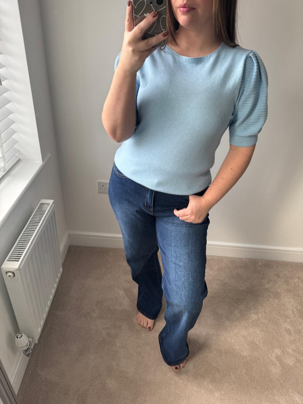 REMI Ribbed Sleeve Knit - Baby Blue