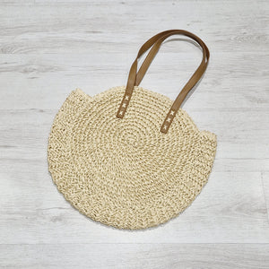 SKYLER Straw Round Bag - Beige